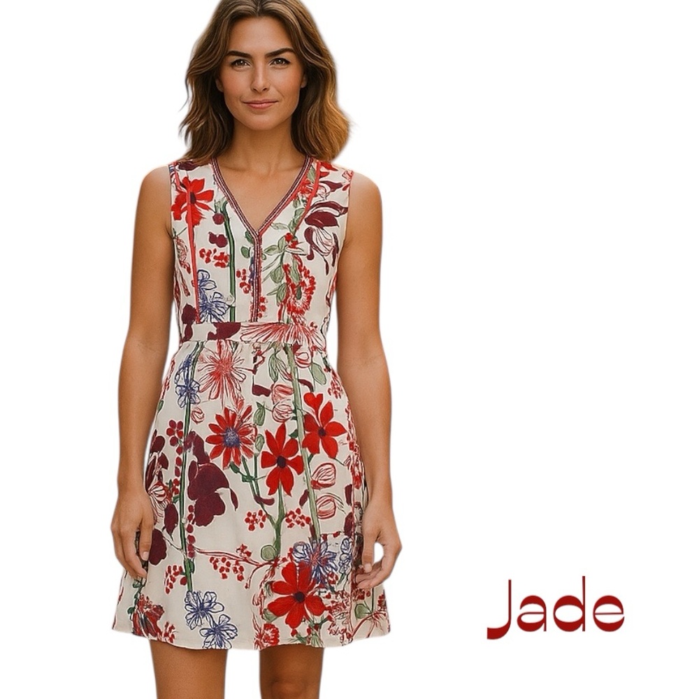 Jade Cream Red Lace Floral Sleeveless Dress NWOT Size M CottageCore